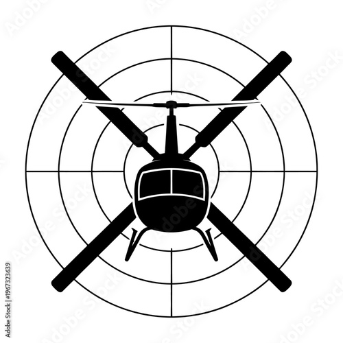 Vector of a helicopter facing forward with rotor blades extended