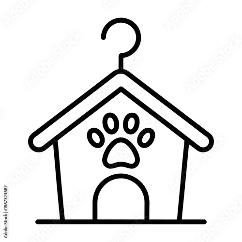 Vector of a doghouse with a paw print and a hook on top.