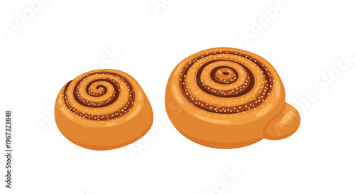 Two delicious fresh baked cinnamon rolls with a spiral pattern and sugar topping presented on a clean white background.