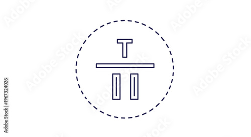 Minimalist line art icon shows a symbol for a building or structure enclosed within a dashed circular border design.