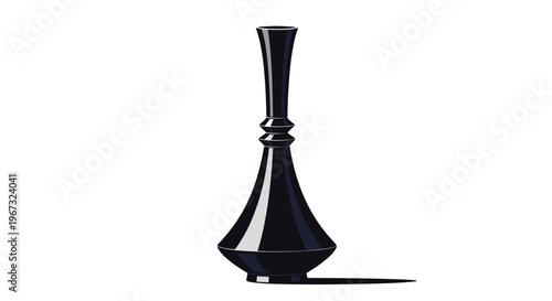 Sophisticated black decorative vase with an elegant tall neck and geometric base stands on a clean white background.