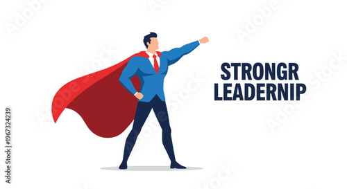Powerful superhero wearing a red cape and blue suit standing tall to inspire confidence and represent strong leadership for business or community.