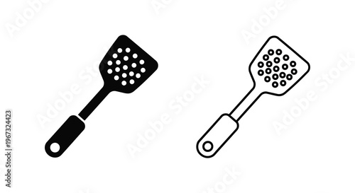 Two black slotted spatulas displayed side by side a graphic silhouette high quality
