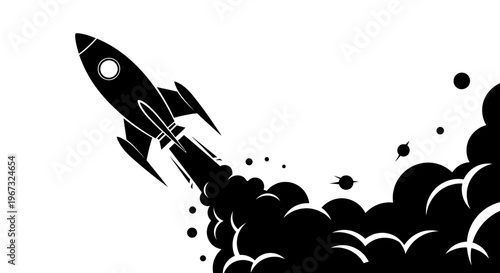 Rocket Launching into Space with Smoke Trail.