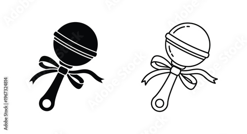 Two baby rattles one solid and one outlined in a contrasting design silhouette