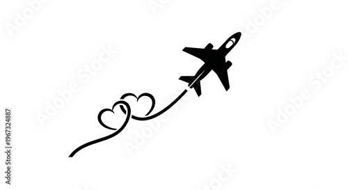 Airplane with heart trail, symbolizing love and travel.