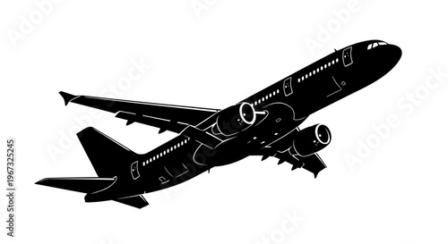Commercial airplane taking off, isolated on white background, vector illustration.