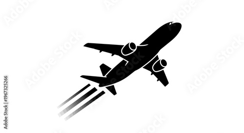 Silhouette of a jet airplane taking off, isolated on white background.