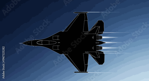Silhouette of a jet fighter flying at high speed.