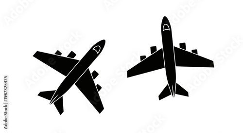 Two airplanes flying in the sky, black and white illustration.