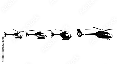 Collection of helicopter silhouettes in various sizes and designs.