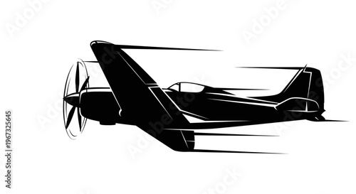 Sleek vintage propeller plane in flight silhouette.