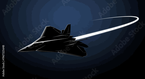 Sleek Stealth Jet Soaring Through the Night Sky with a Bright Trail.