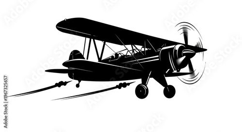 Vintage Biplane Aircraft Flying Through the Sky.