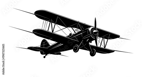 Vintage Biplane Flying Through the Sky.