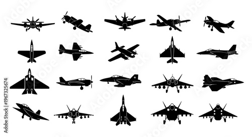 Collection of various aircraft silhouettes on a white background.