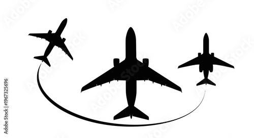 Three airplanes flying in different directions, symbolizing travel and aviation.