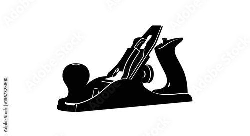 Woodworking Hand Plane Tool Silhouette on White Background.