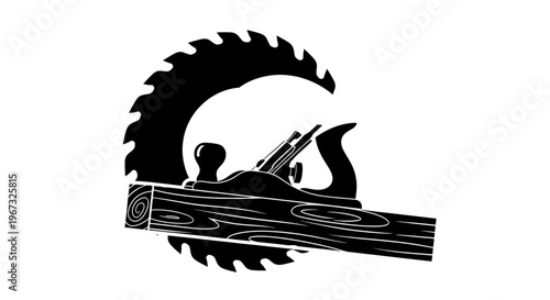 Woodworking tools with saw blade and wood plane.