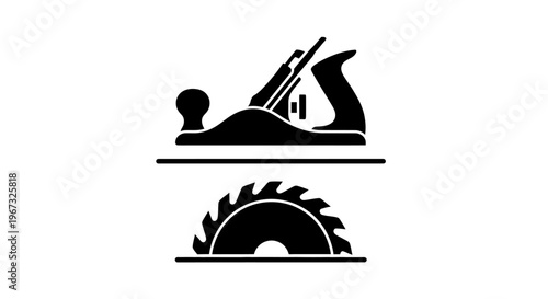 Woodworking Tools Silhouette Icon Set.