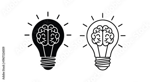 Two lightbulbs containing brains contrasting styles a powerful concept silhouette