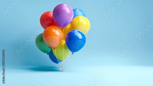 Balloons Float in the Air With Bright Colors and Simple Shapes Against a Ligh...
