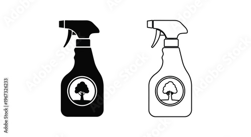 Two spray bottle icons depicted in contrasting black and white silhouette