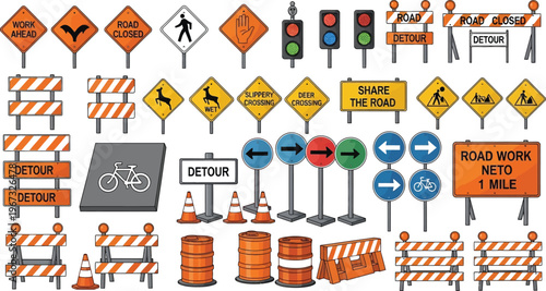 Traffic control devices manage road construction.