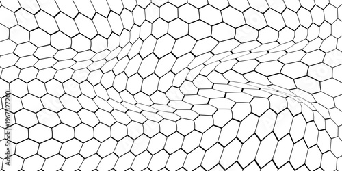 Fishing or soccer net. Repeated hexagon pattern. Black wired mesh texture isolated on white background. Metallic or fabric fence, cage or lattice structure. Vector graphic Illustration.