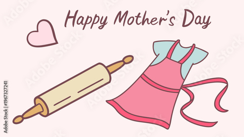 Creative Mother's Day design with sewing tools and dress, handmade craft theme, perfect for DIY branding, hobby designs, and personalized greeting cards.