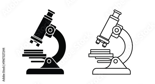 Two black microscope icons varying in detail presented as a silhouette