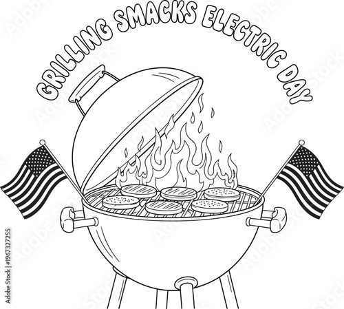 Memorial day grilling patriotic bbq celebration with american flags and grill