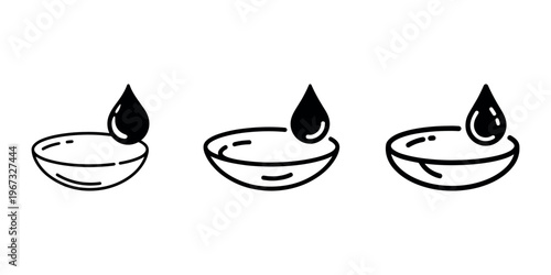 Contact lens with water drop black icon. eye lens with liquid drop vector symbol isolated on white background. ophthalmology sign illustration