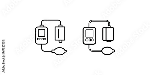 Blood pressure monitor black line icon. sphygmomanometer device vector symbol isolated on white background. medical diagnostic equipment illustration