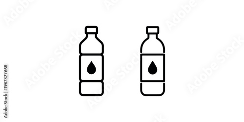 Plastic water bottle line icon set showing liquid containers with drop symbol for hydration tracking health apps mineral water branding and recycling
