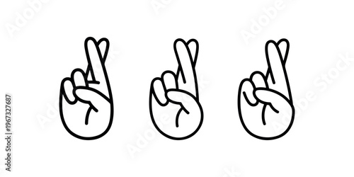 Crossed fingers luck gesture line icon set representing hope superstition wish and success for various digital user interface designs and social media
