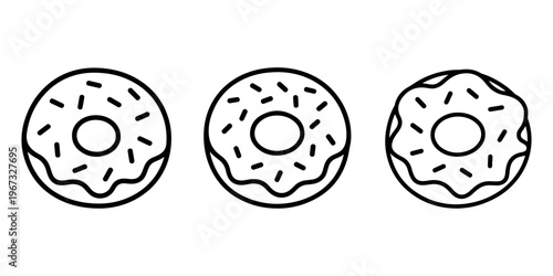 Glazed donut with sprinkles line icon collection for bakery branding sweet dessert menus pastry shop advertising and breakfast food graphic illustrations