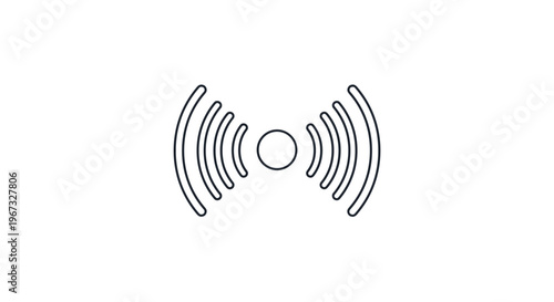 Minimalist outline icon of a wireless signal or network wave emanating from a central circle on a white background.