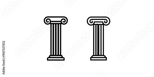 Two Ionic columns, ancient architectural elements, classical pillars with volutes, representing structure, support, and history in art and design