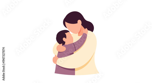 Loving mother embracing her child with affection, symbolizing family bond and maternal care, vector illustration