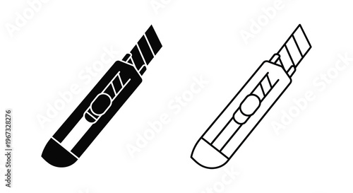 Two utility knives shown in a black and white graphic silhouette