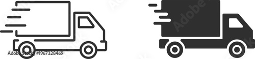 Delivery truck icon vector with line and solid styles, fast shipping transport illustration