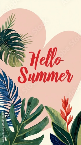 Welcome Summer Season With Palm Trees and Colorful Sky at Beach Location