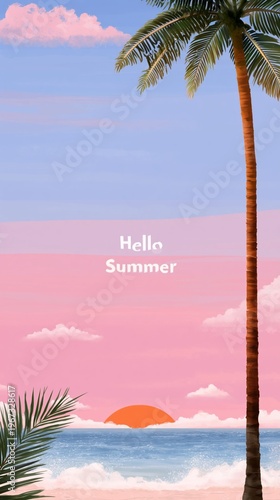 Sunset at the Beach With Palm Trees and Summer Vibes in a Colorful Sky
