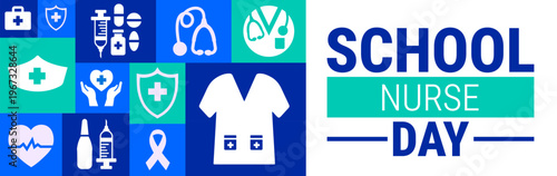 school nurse day background, banner, card or poster design template is observed every year during May, to raise awareness about the mission. Vector illustration.