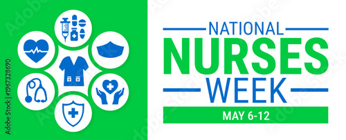 National Nurses Week background, banner, card or poster design template is observed every year during May, to raise awareness about the mission. Vector illustration.