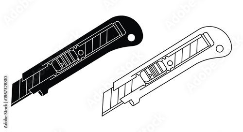 Two utility knives depicted in contrasting line art a striking silhouette