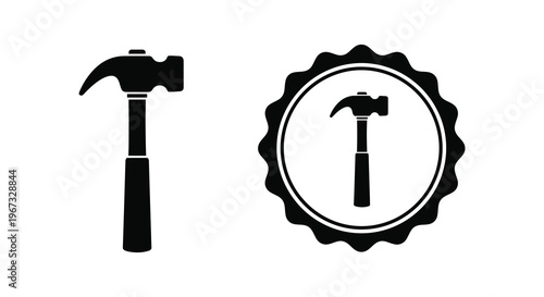 Two hammer icons one detailed and one simple in black silhouette