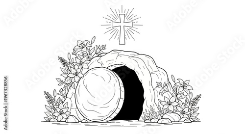 Easter Tomb Empty Stone Crucifix Symbol.