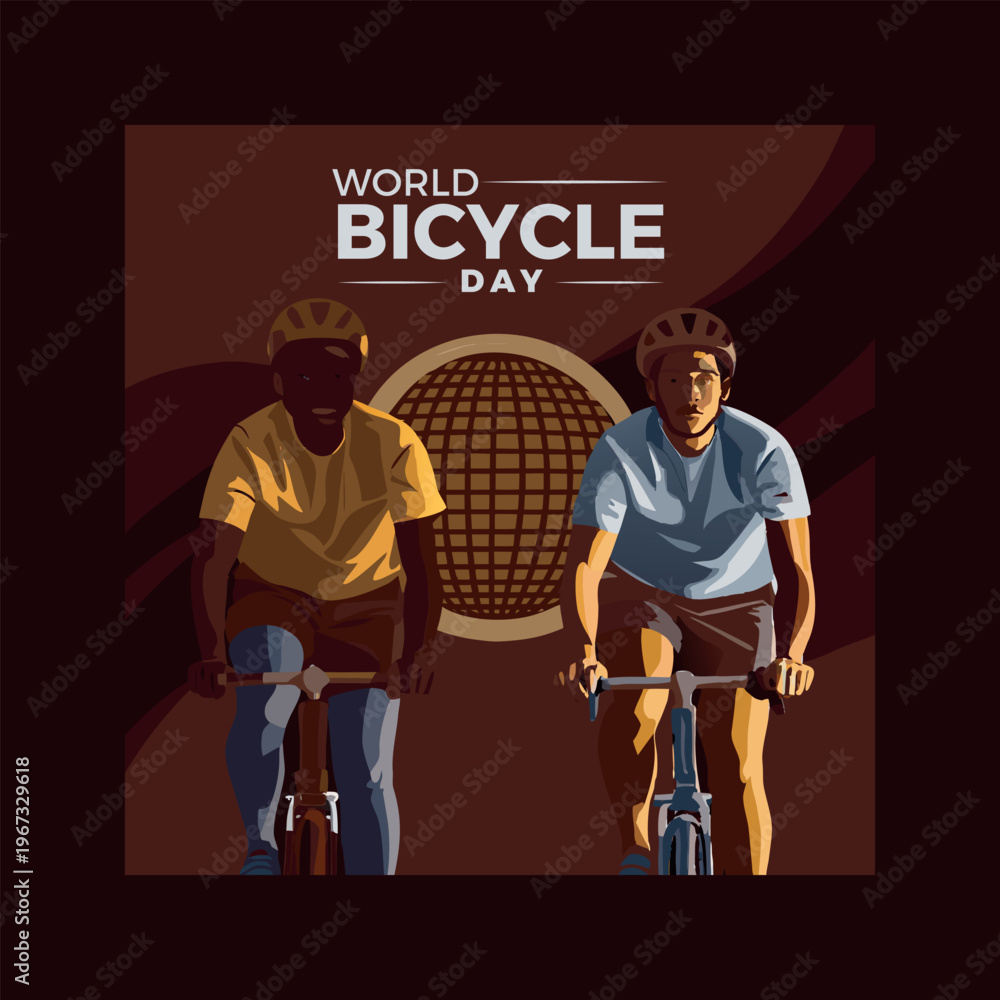 Obraz premium World bicycle day illustration with two cyclists
